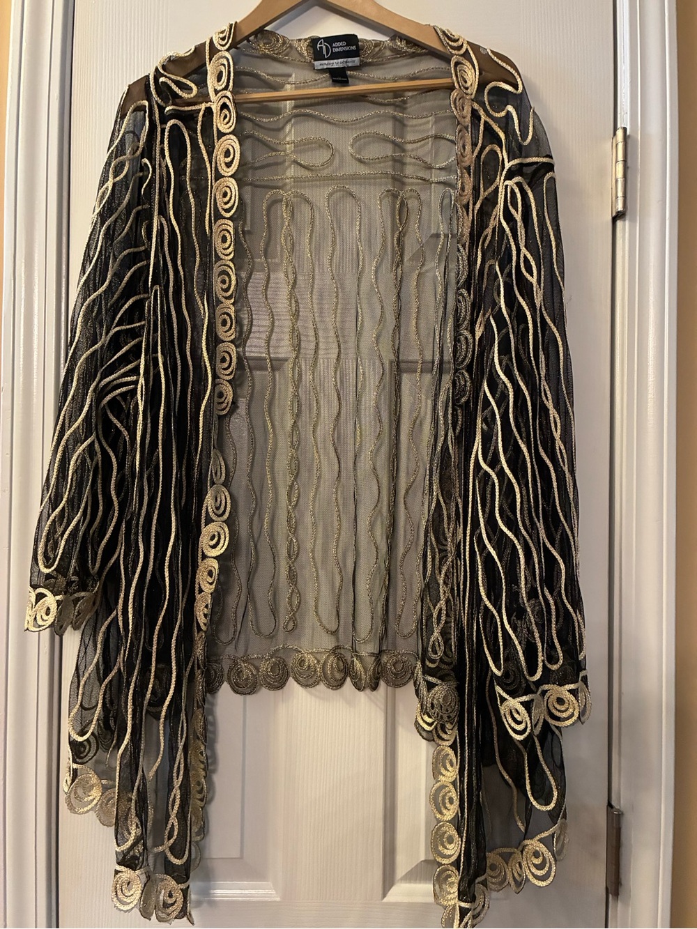 Catherines Black Sheer Duster with Gold Embroidered Trim. Size 5X - Picture 2 of 6